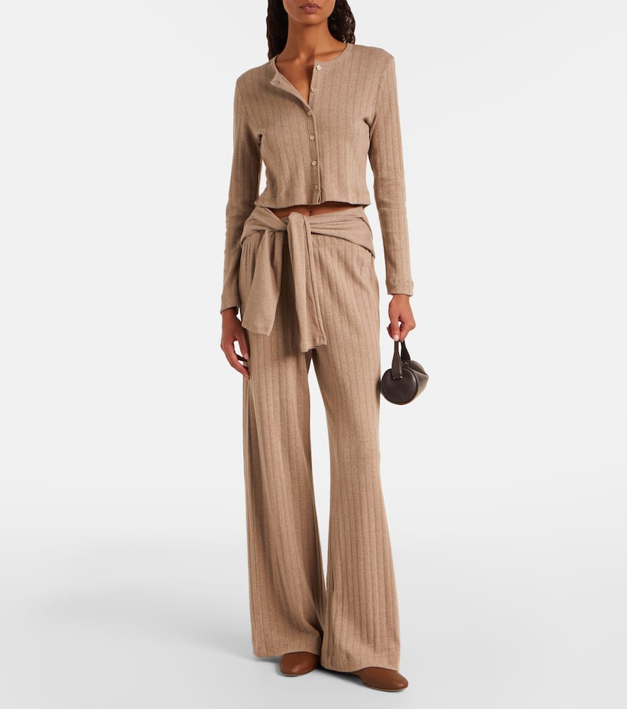 Pointelle cotton wide-leg pants