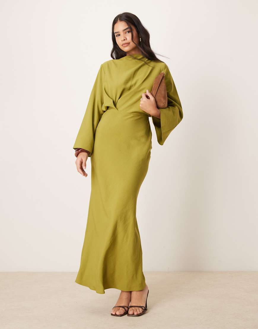 ASOS DESIGN | ASOS DESIGN long sleeve tucked waist bias maxi dress in olive  green | Realry
