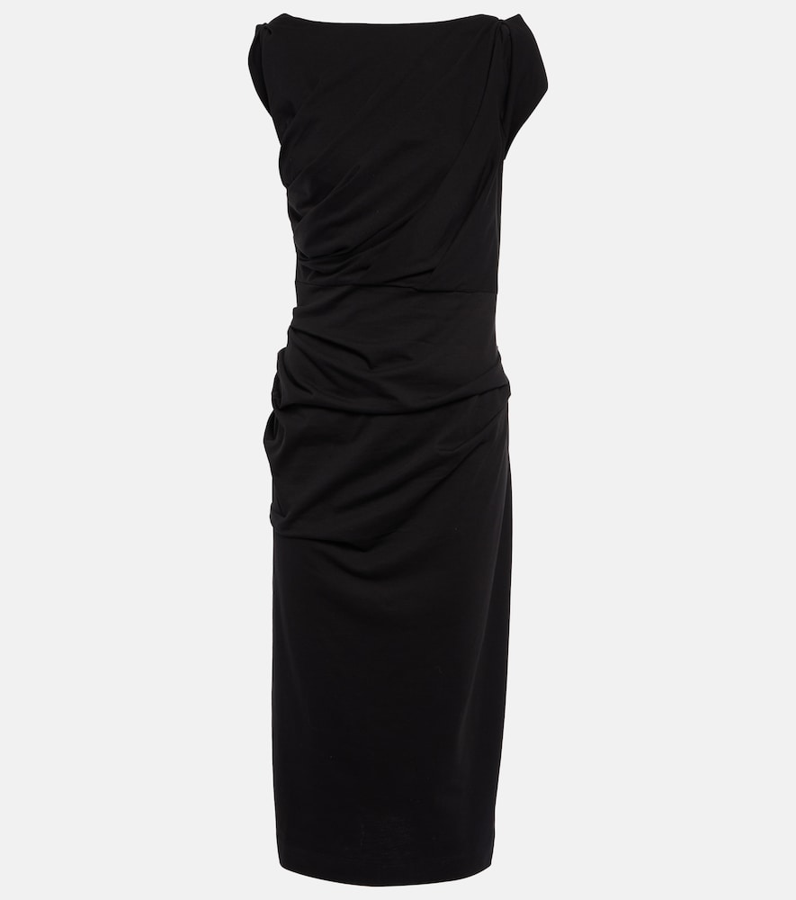 Gathered cotton jersey midi dress