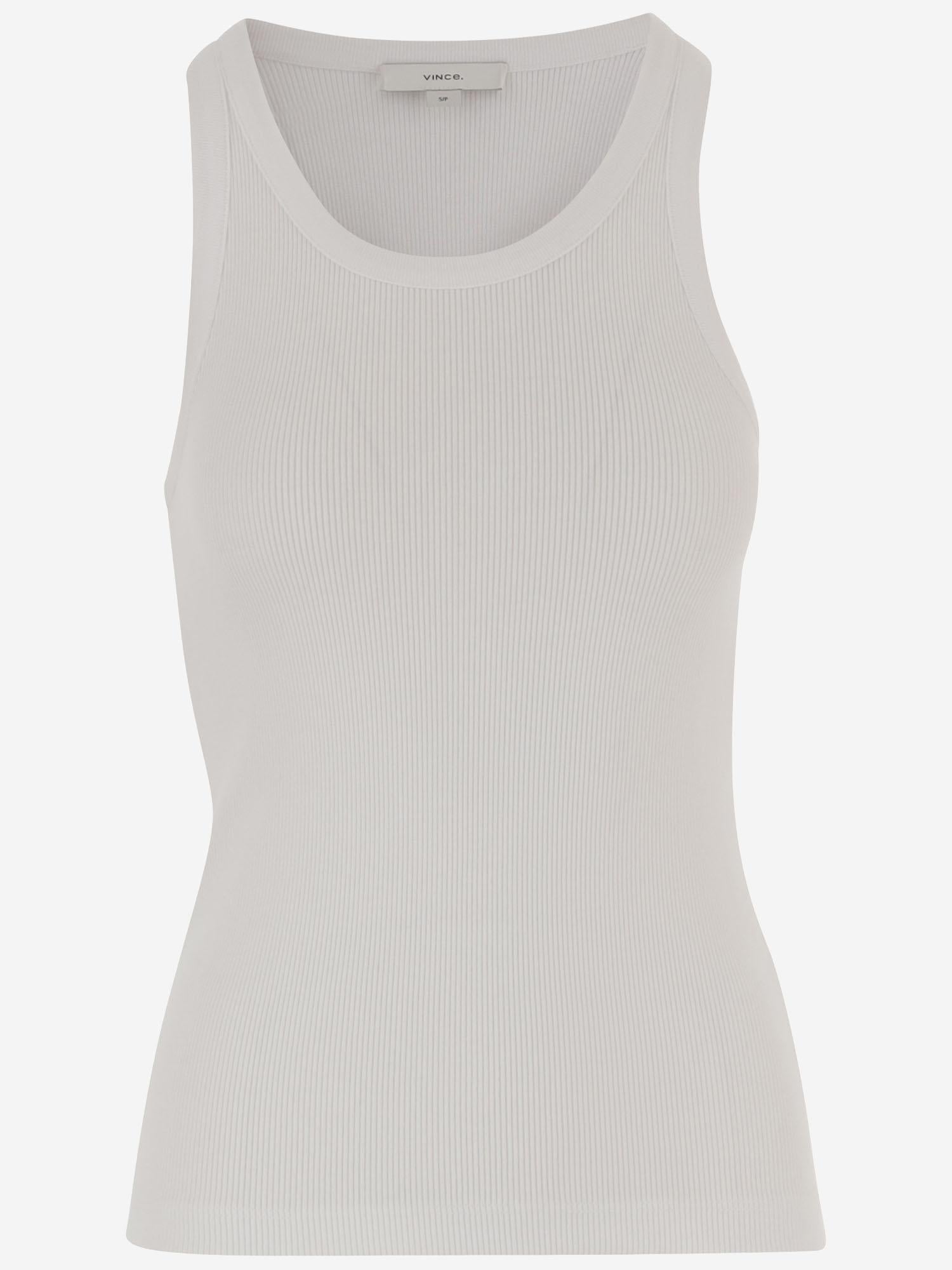 Ribbed Stretch Cotton Blend Tank Top — White