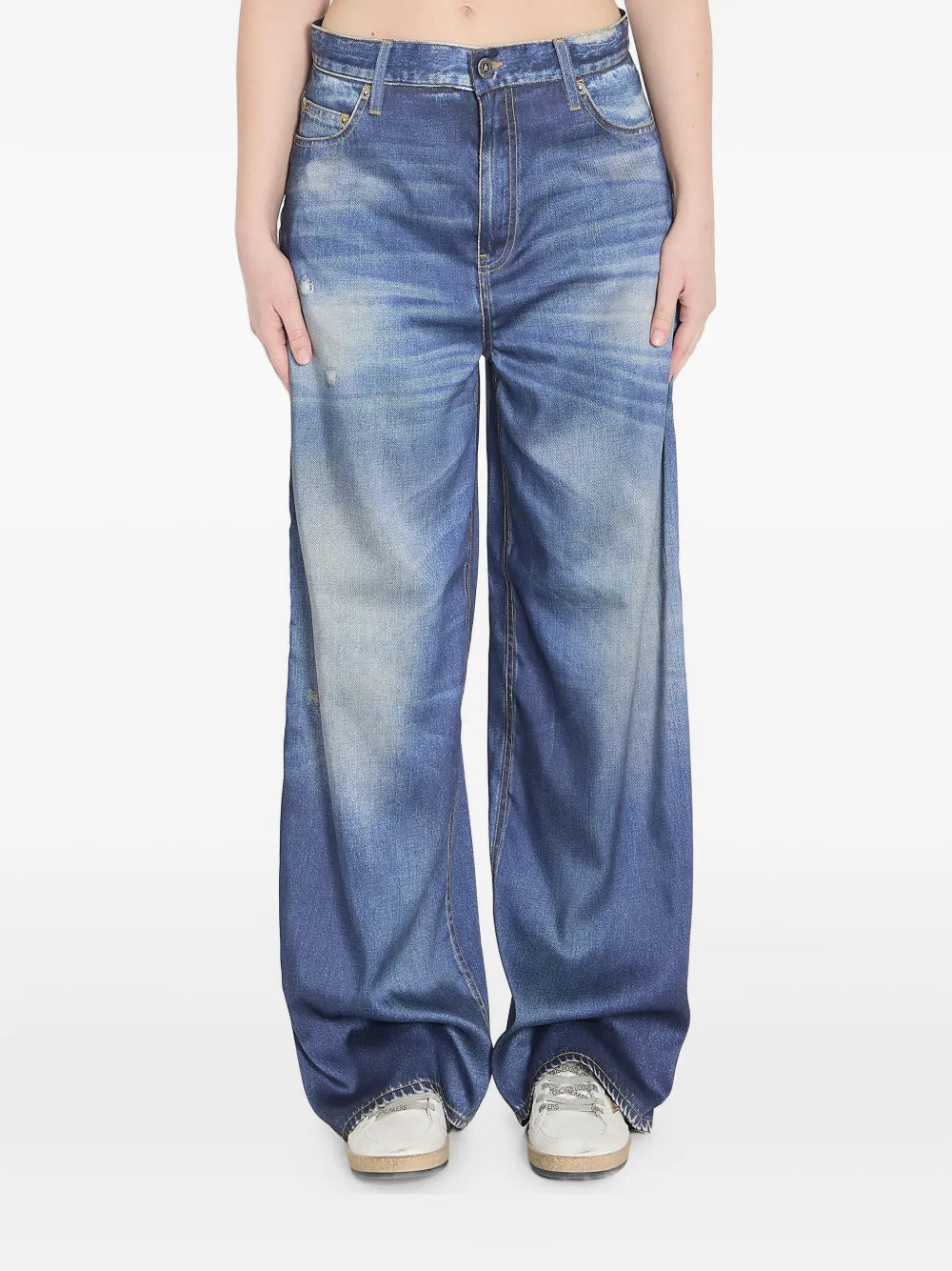 Printed Five-Pocket Jeans — Blue
