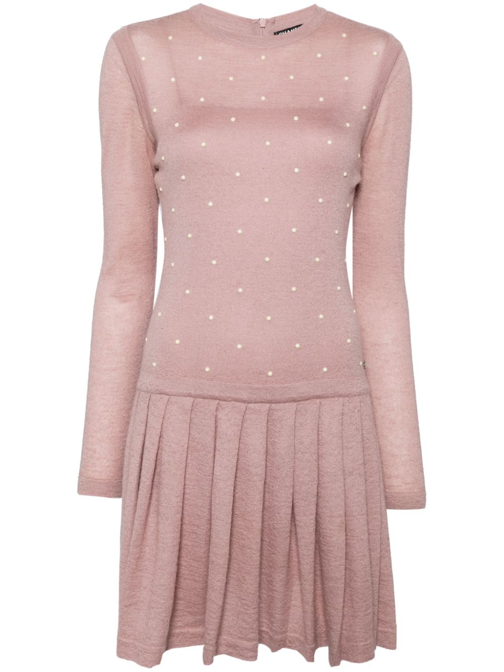 2000s pearl-embellished knitted dress - Pink