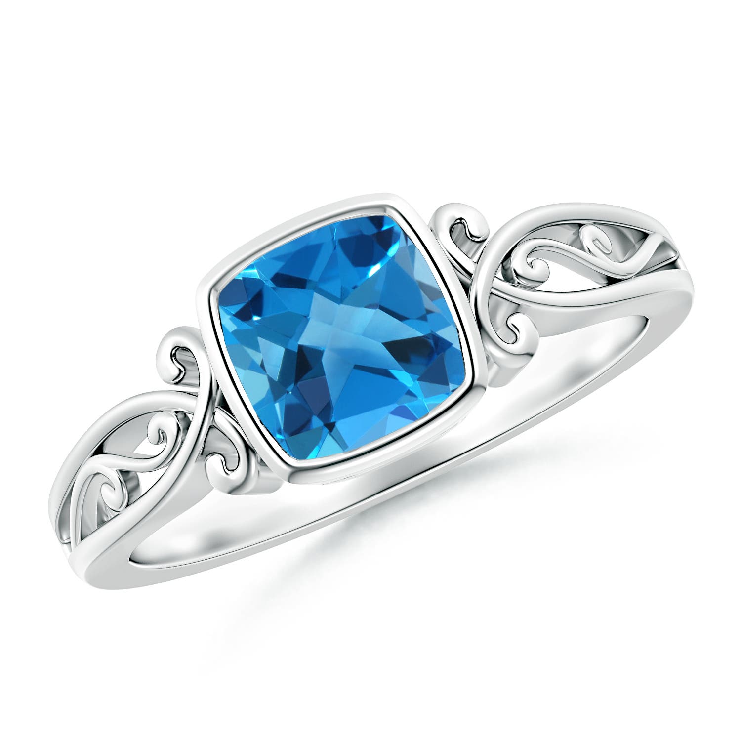 Angara 1.1 Carats Vintage Style Cushion Swiss Blue Topaz Solitaire Ring in Platinum