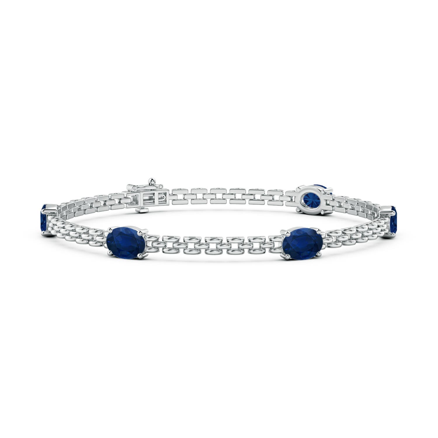 Angara 4.25 Carats Five Stone Oval Sapphire Station Link Bracelet in 14K White Gold