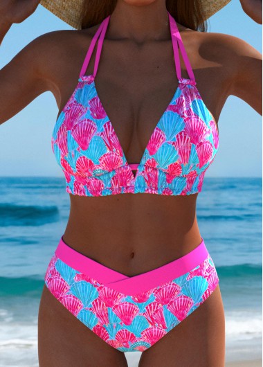Modlily Mid Waisted Marine Life Print Multi Color Bikini Set