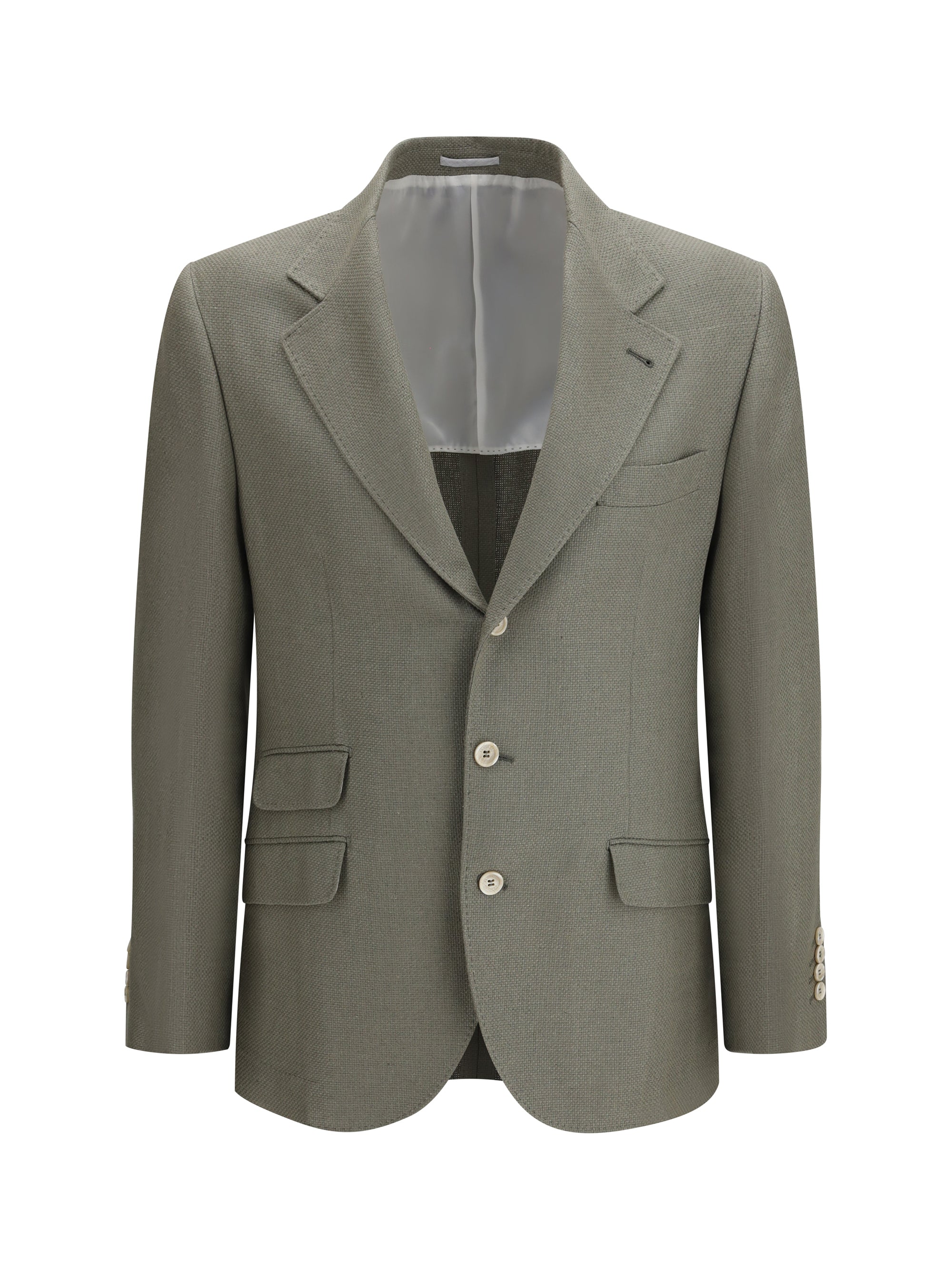 Single-Breasted Silk and Linen Blazer — Beige
