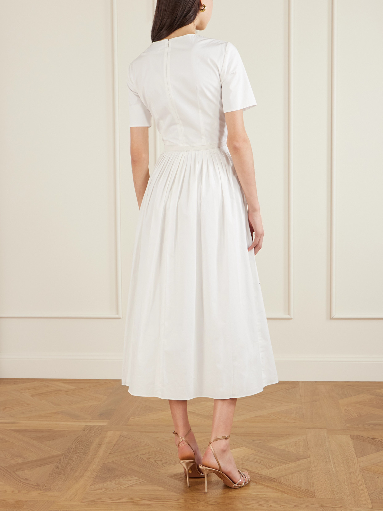 Belted Floral-print Cotton-blend Poplin Midi Dress - White
