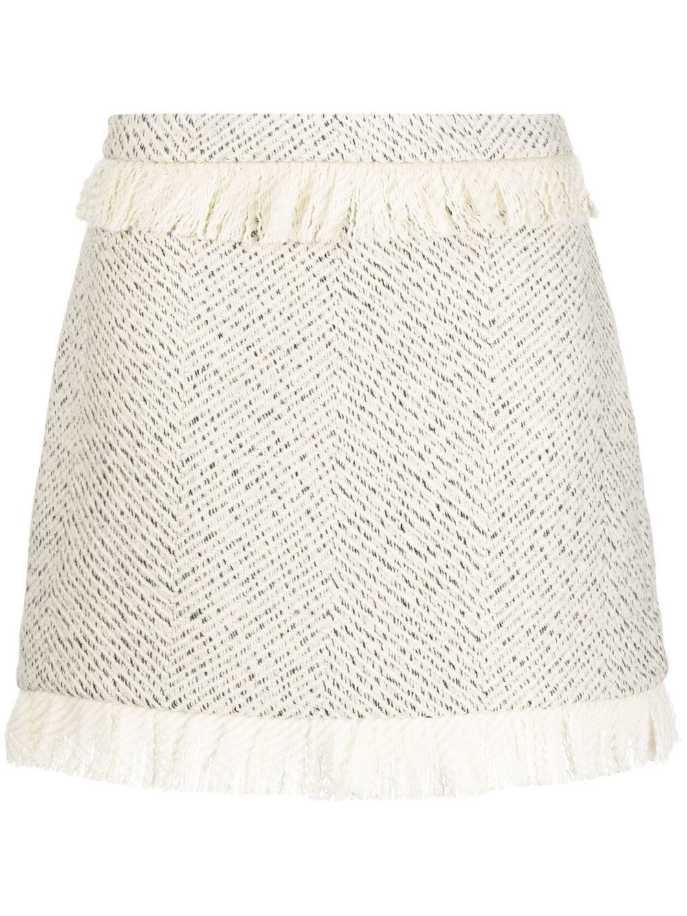 Fringe-detail tweed mini skirt - Neutrals