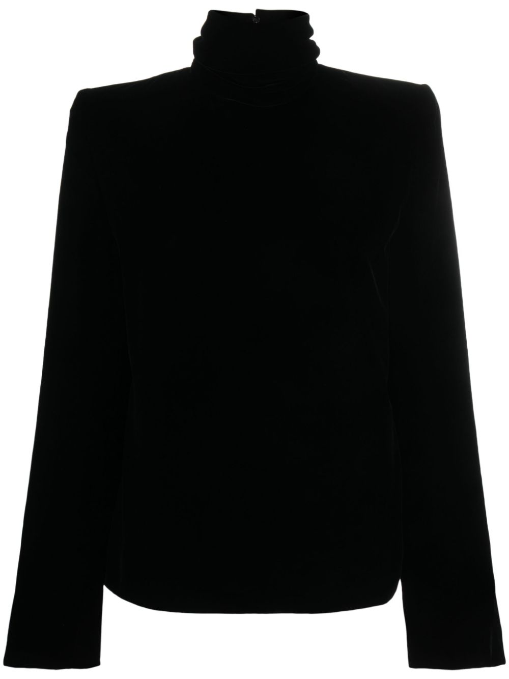 High-neck velvet blouse - Black