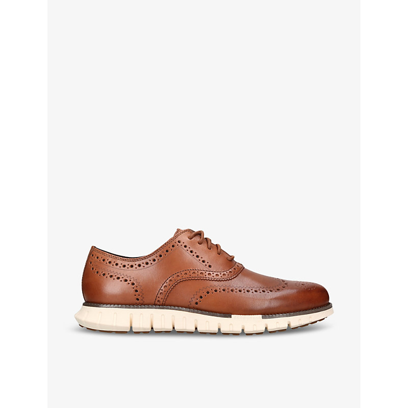 Mens Tan ZerØgrand Wingtip Leather Oxford Shoes 8