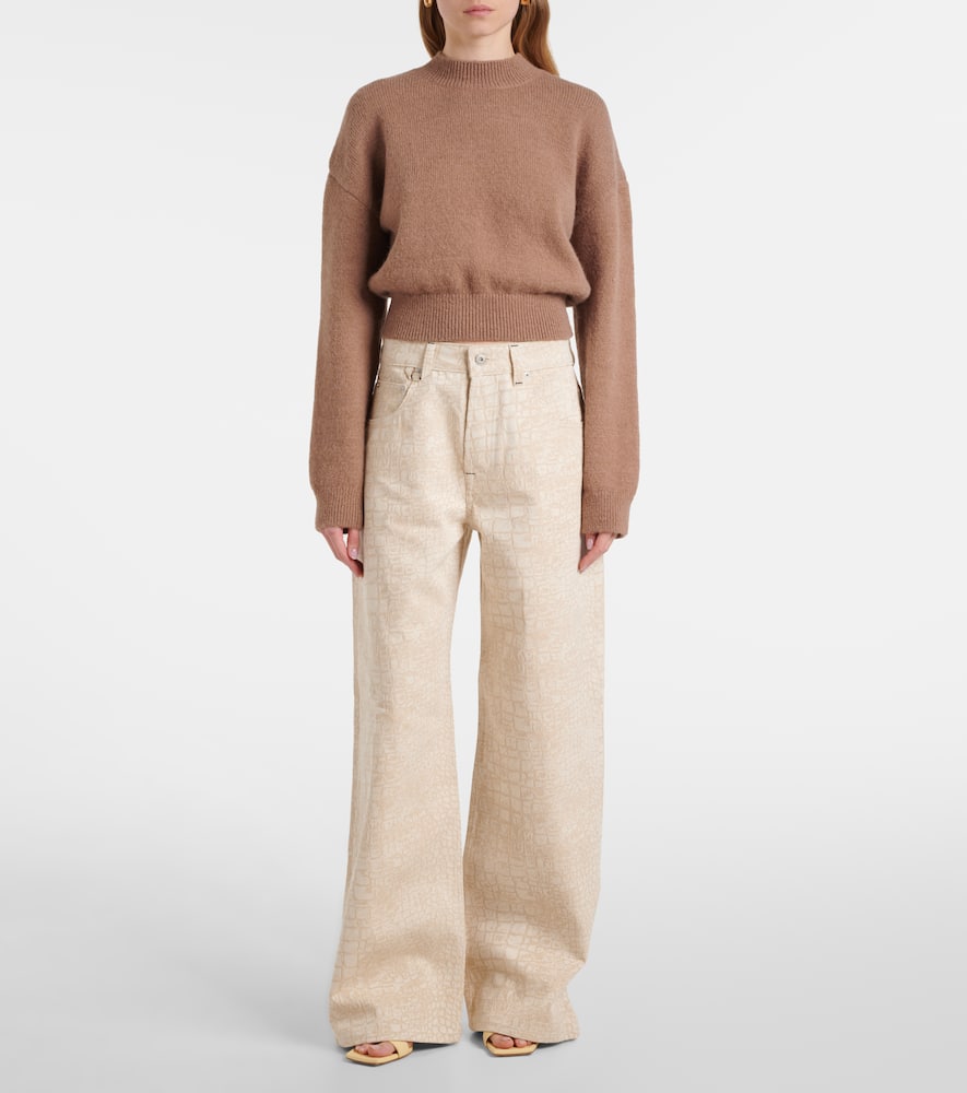 Croc-effect wide-leg jeans