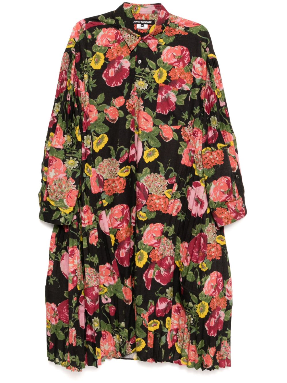 Floral-print pleated dress - Black
