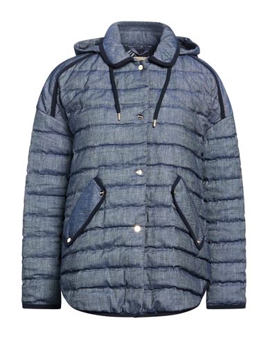 Woman Puffer Blue Size 6 Linen, Cotton, Elastane