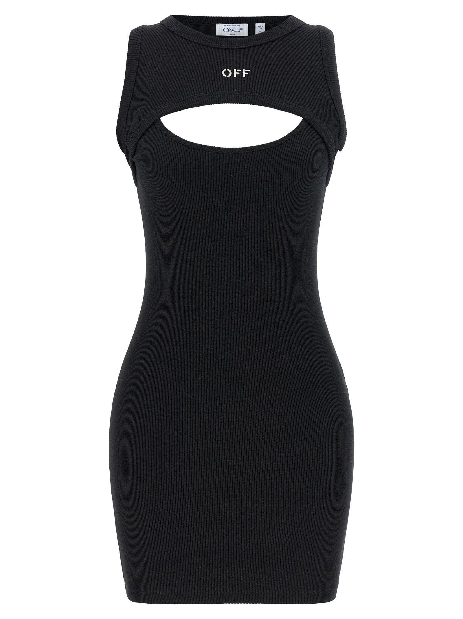 Logo-Embroidered Ribbed Cotton Tank Dress — Black