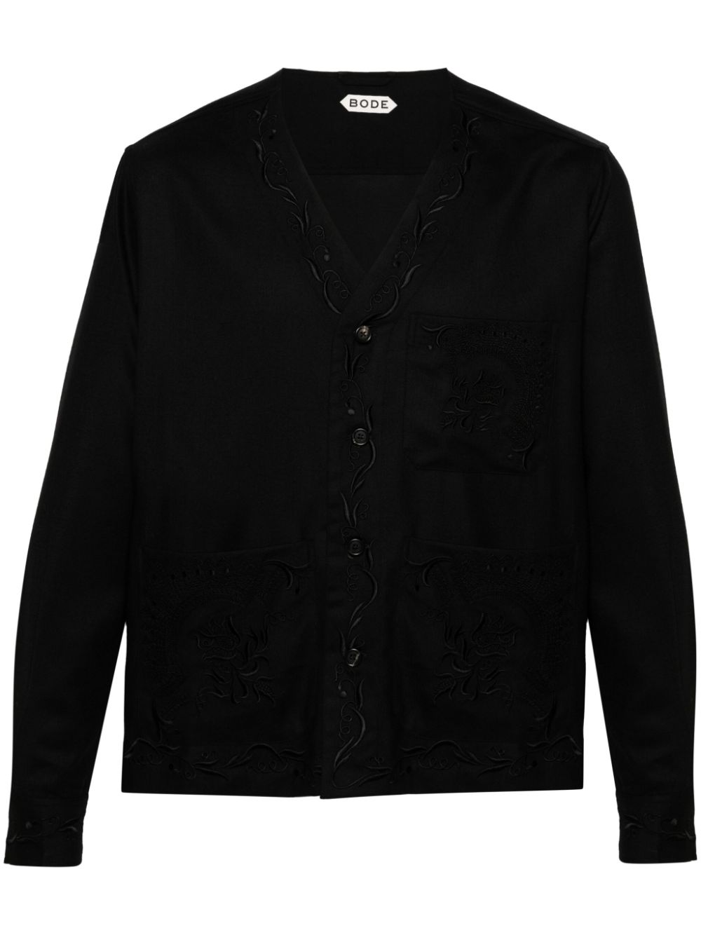 Dumas floral-embroidered twill overshirt - Black