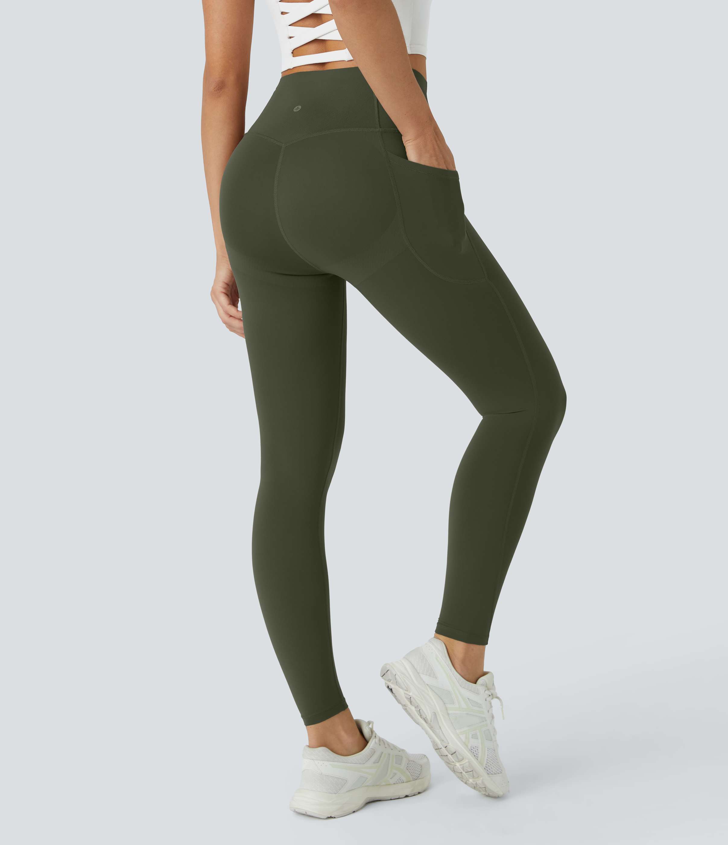 UltraSculpt™ High Waisted Butt Lifting Tummy Control Pocket Shaping Workout Leggings  - Deep Woodland Green