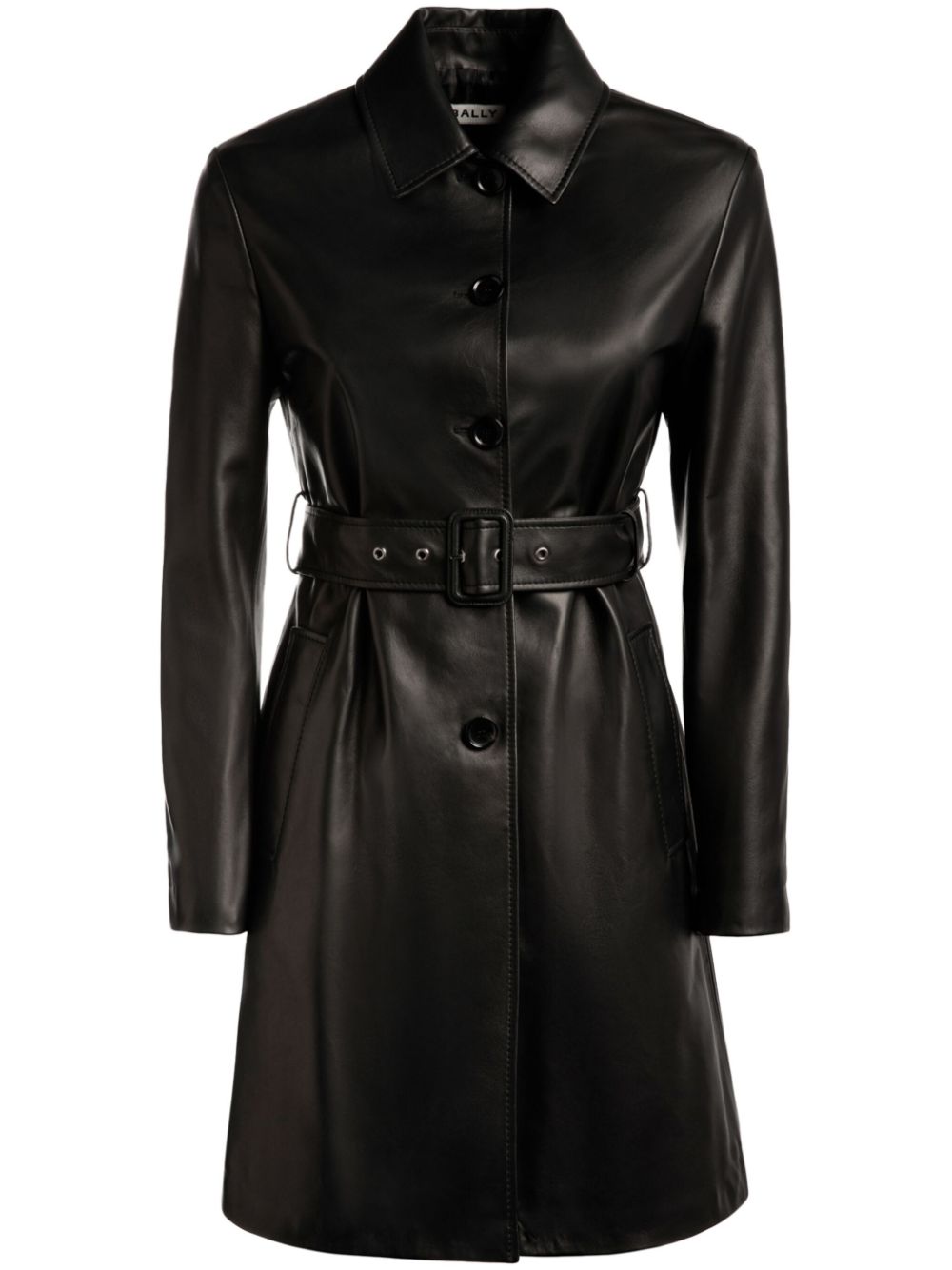 Belted nappa-leather coat - Black