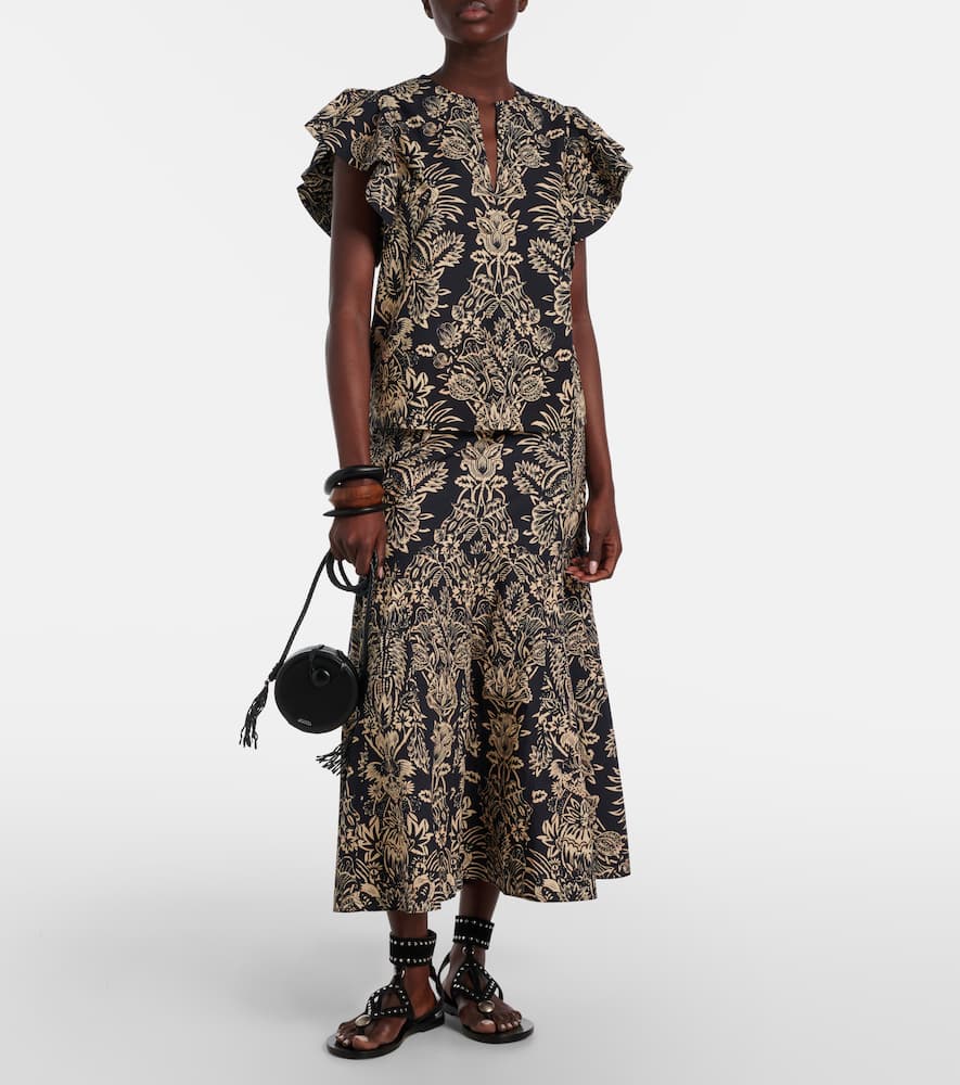 Clarisse printed cotton poplin midi skirt