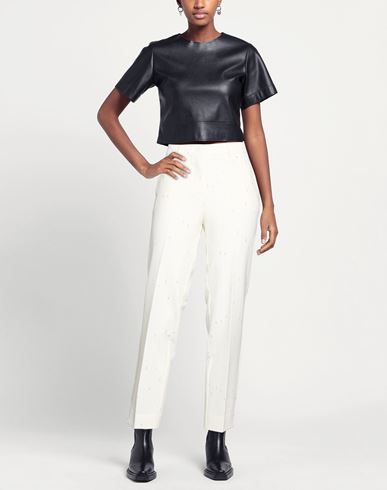 Woman Pants White Size 10 Polyester, Virgin Wool, Elastane