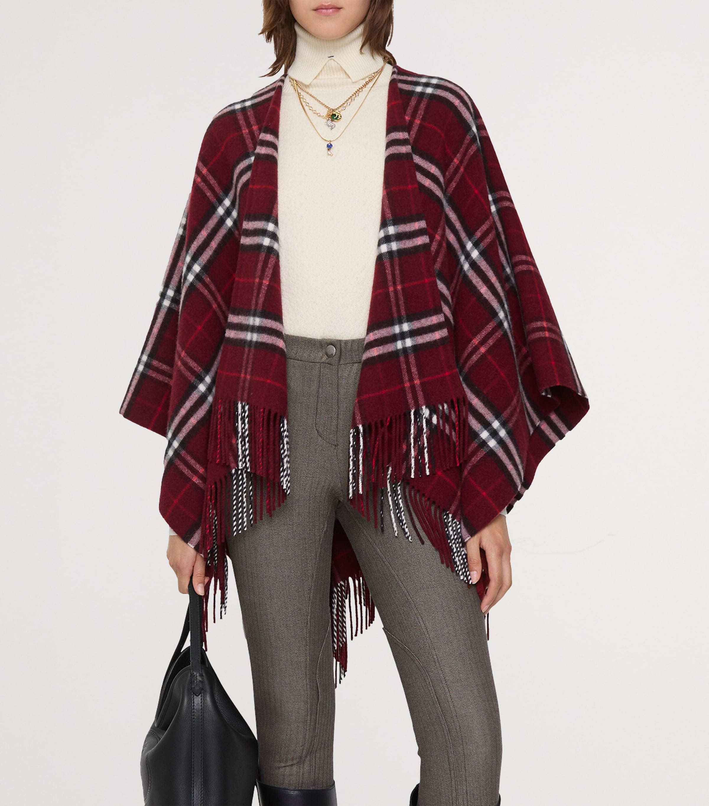 Wool-Cashmere Check Cape