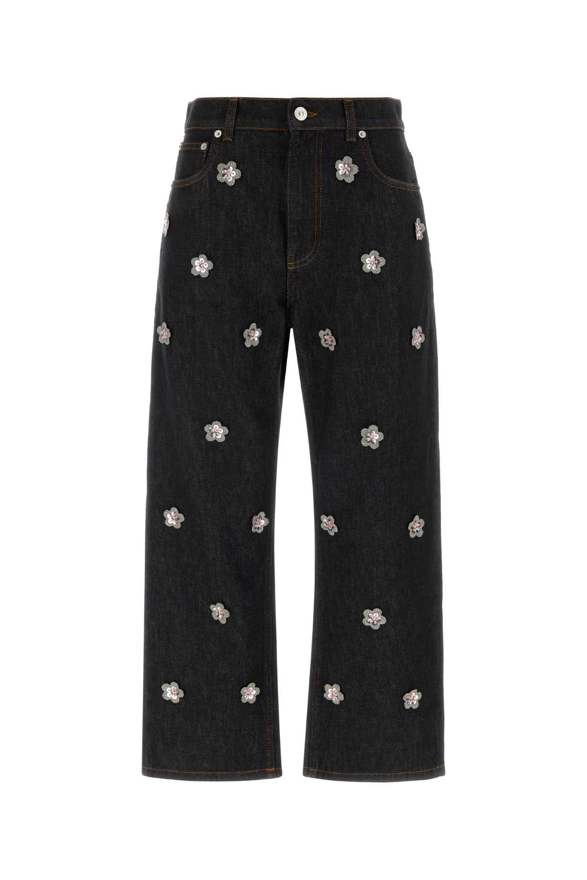Embroidered Denim Jeans — Black