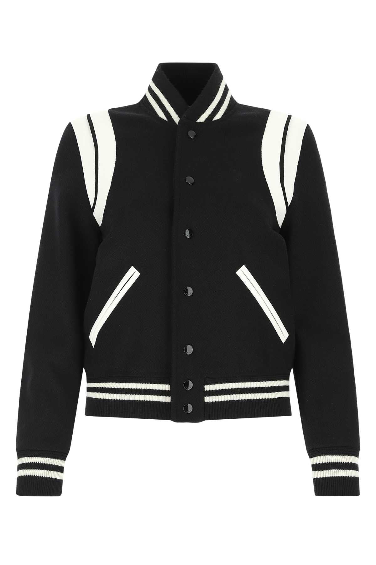 Wool Blend Bomber Jacket — Black
