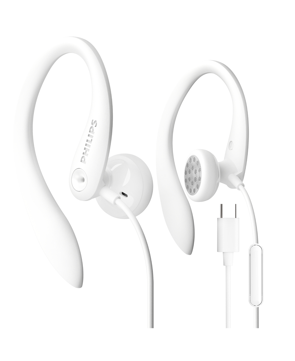Usb-c Wired Earbuds with Microphone, Secure Fit Over-Ear Sport Earhook Wired Open Ear Headphones for Running and Gym - White