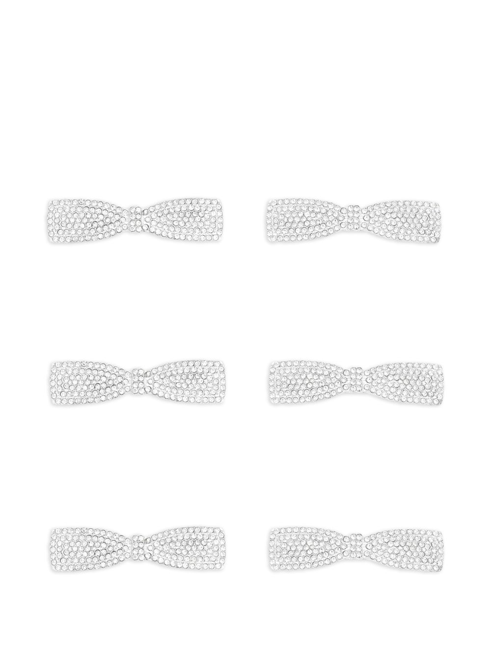 Crystal bow hair clips (pack of six) - Silver