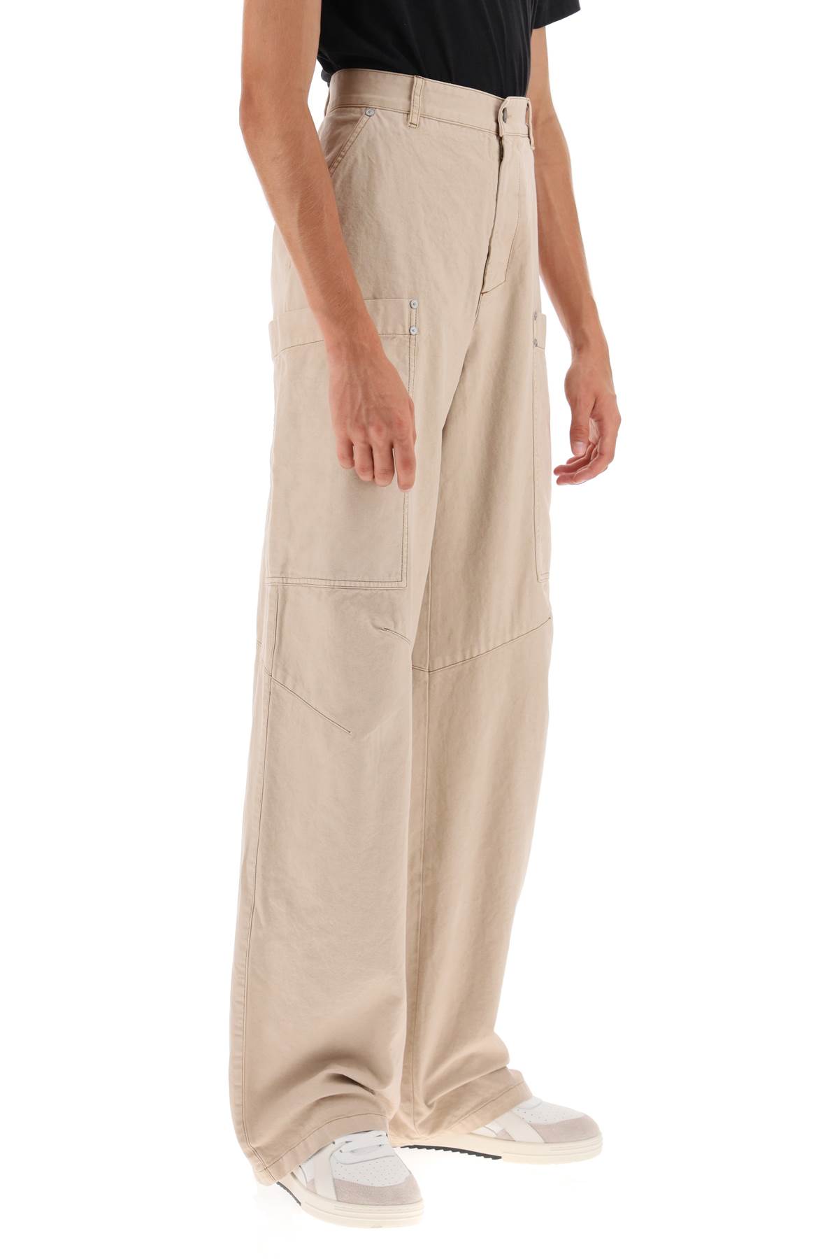 Wide-leg cotton cargo trousers - Neutrals