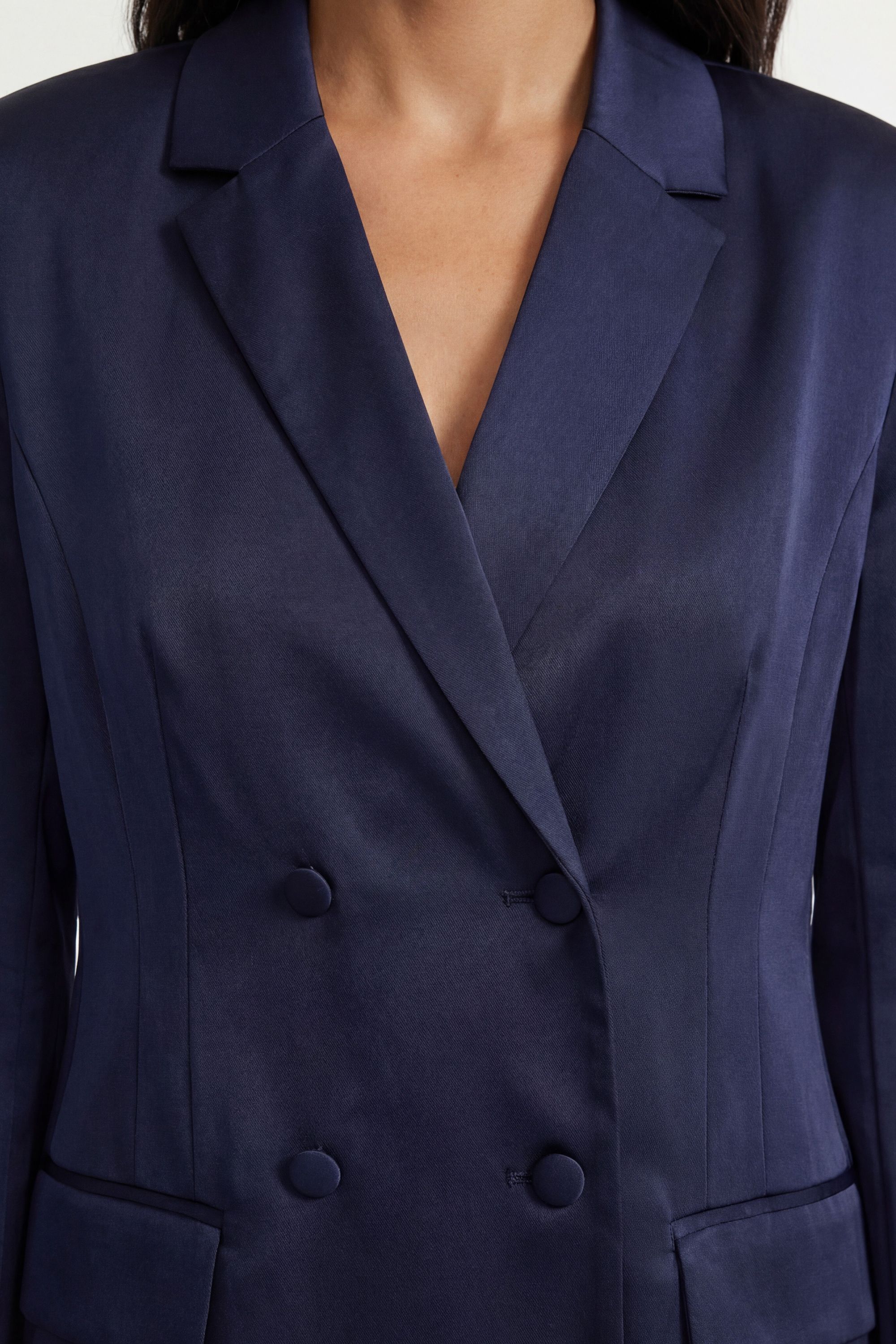 Wallis Womens Satin Double Breasted Blazer Coord - Navy