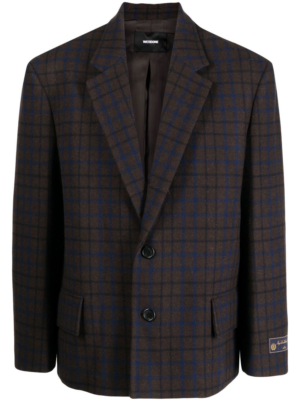 Grid-pattern single-breasted blazer - Brown