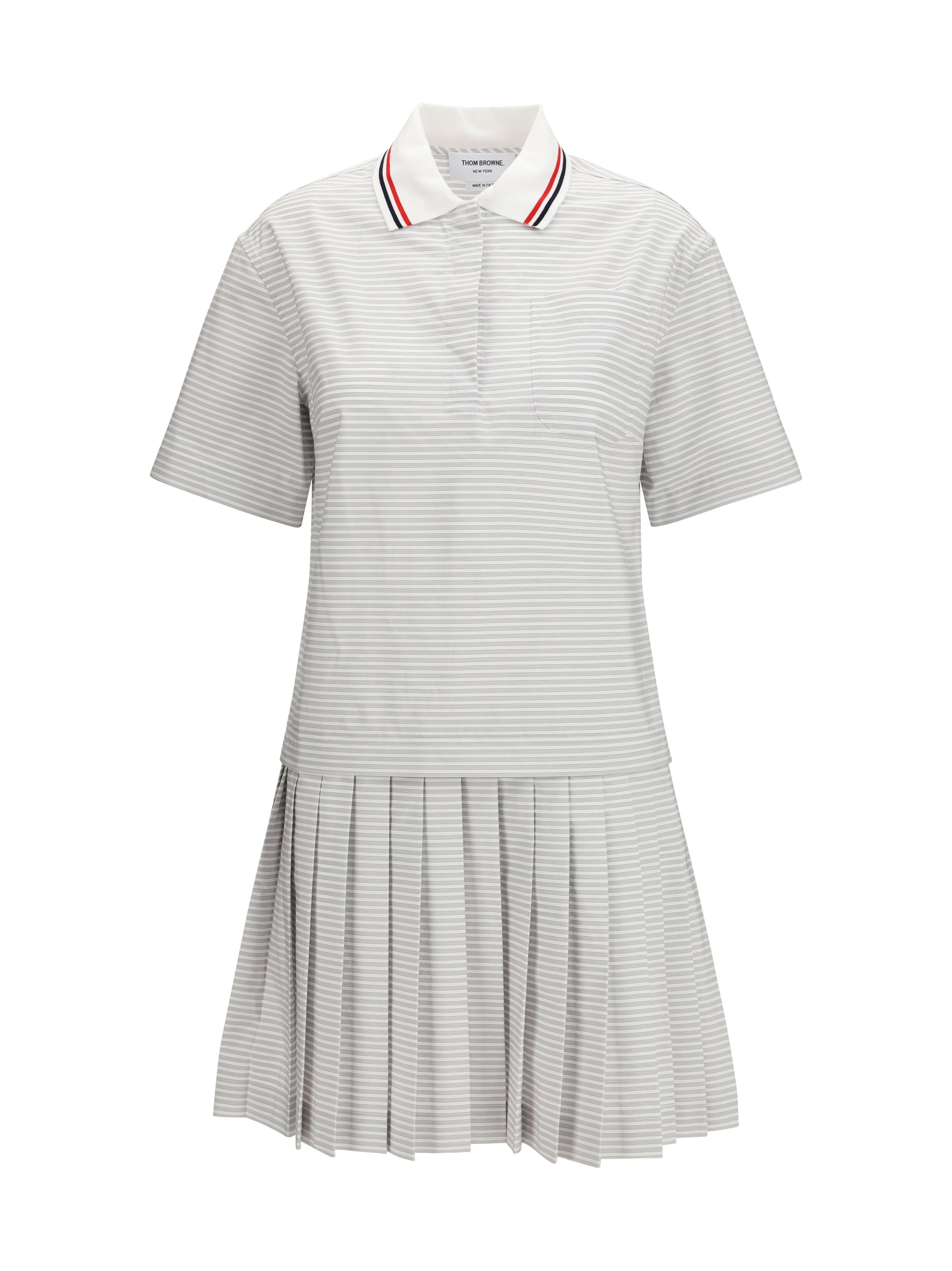 Cotton Striped Polo Polo Dress — Gray