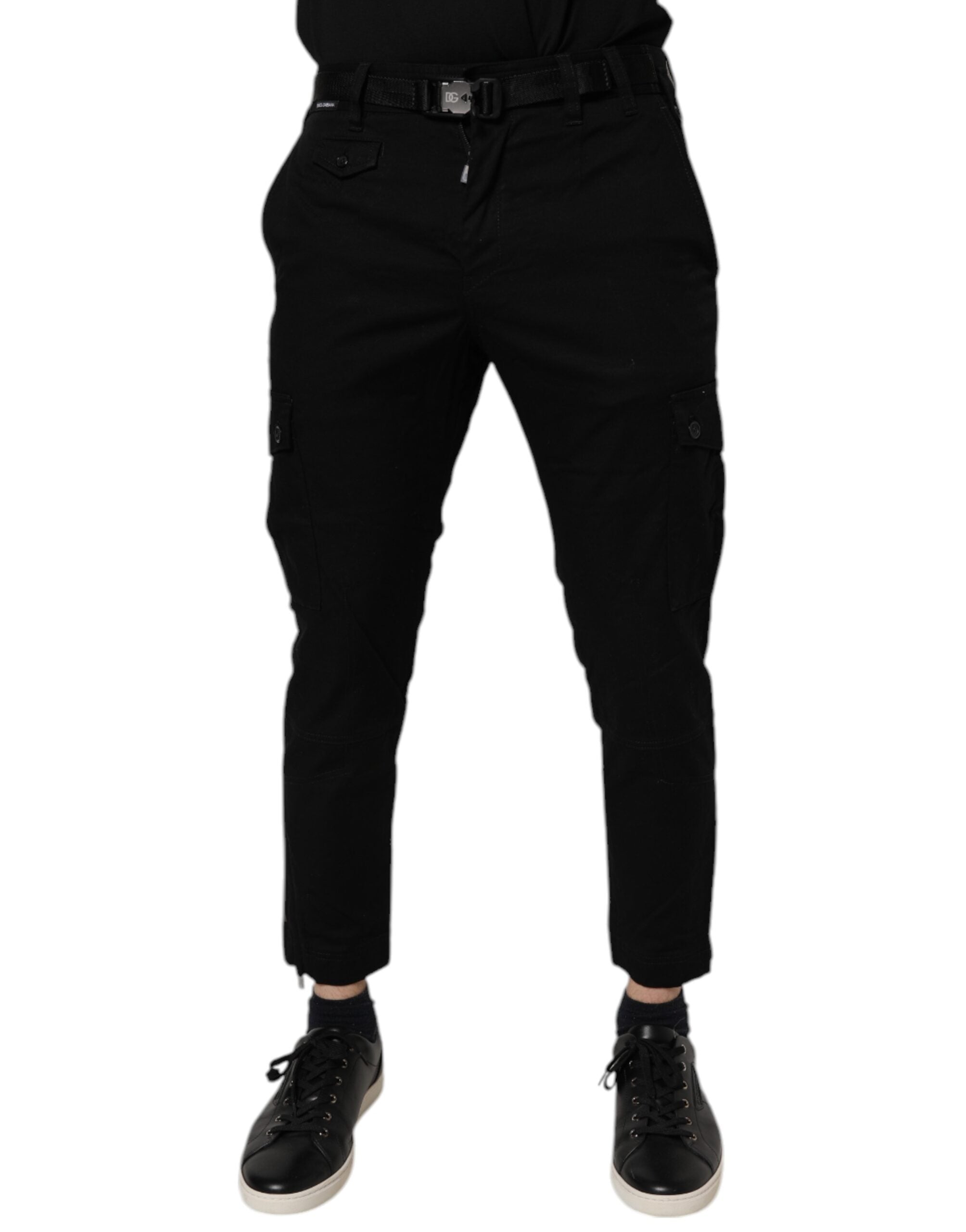 Cotton Stretch Skinny Cargo Denim Cargo Pants — Black