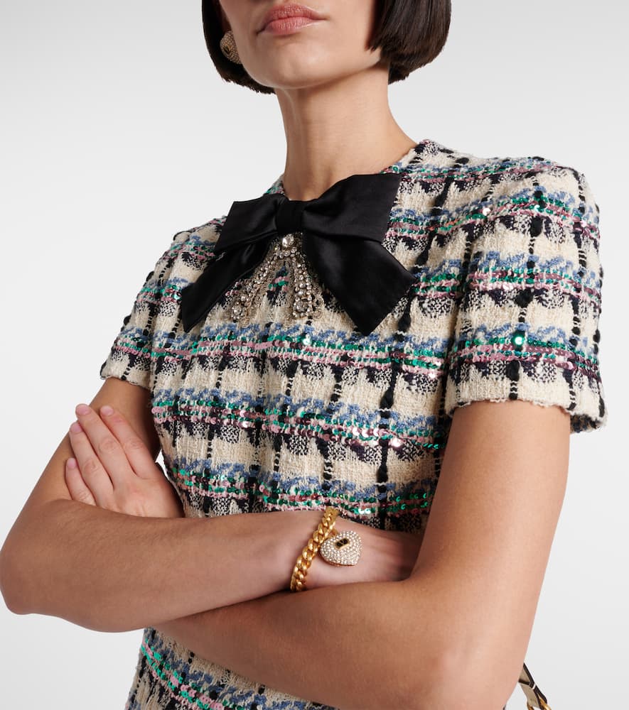Embellished checked tweed minidress