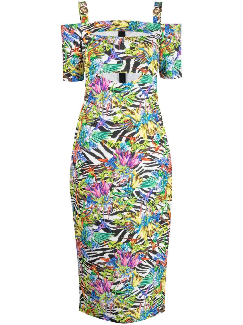 Mix-print off-shoulder dress - Black