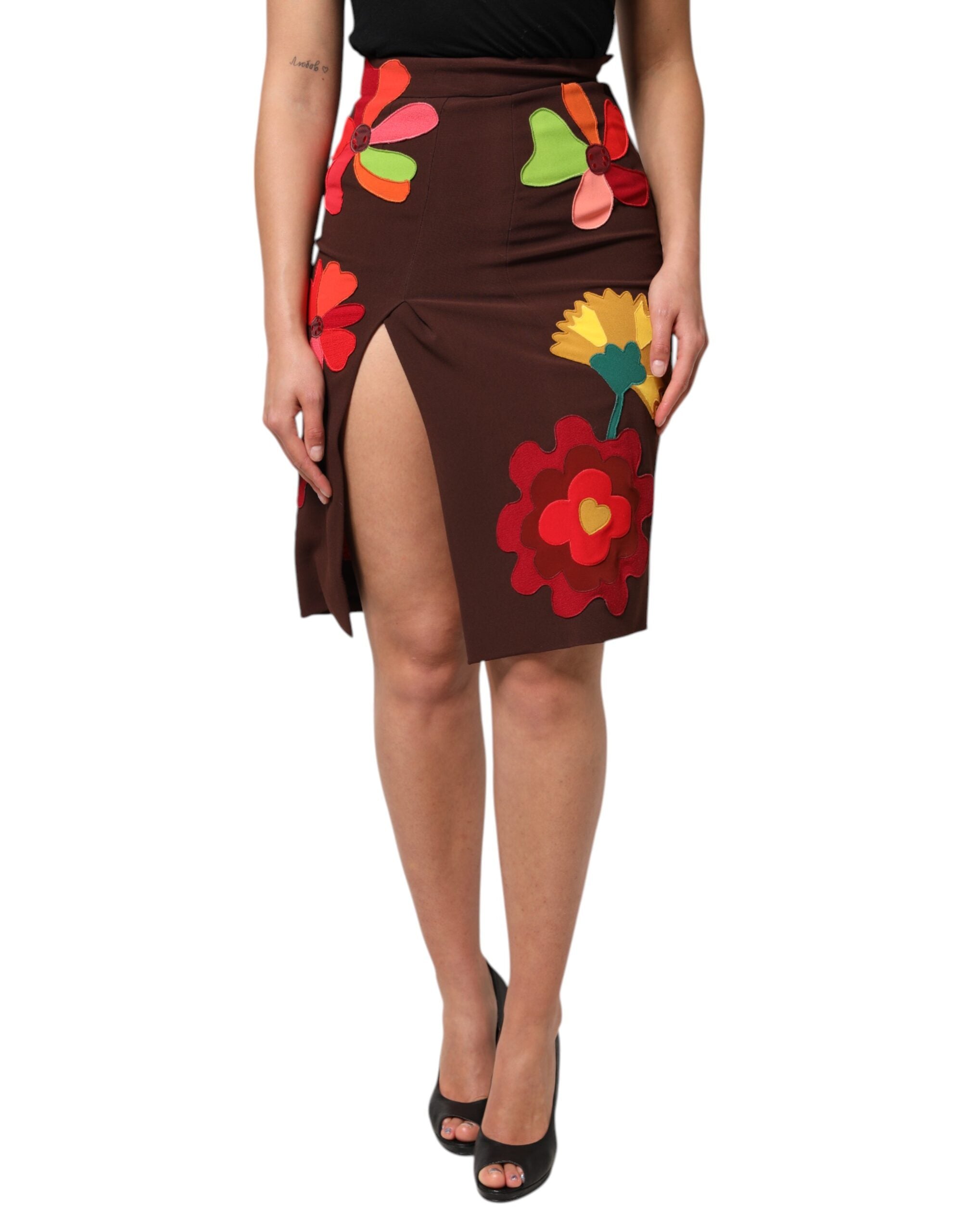 Floral High-Waist Skirt — Brown