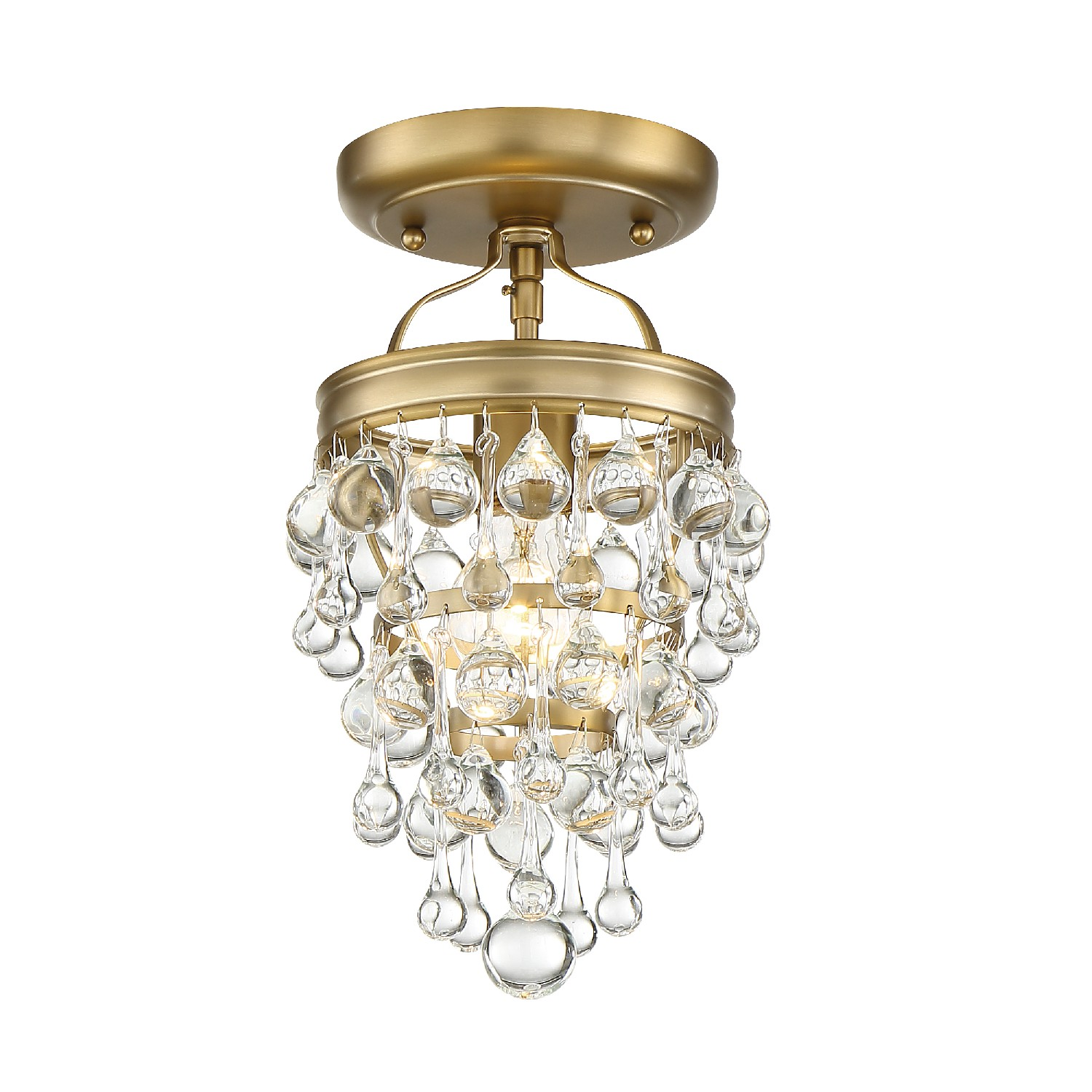 Calypso 8" Ceiling Light in Vibrant Gold with Clear Glass Drops Crysta