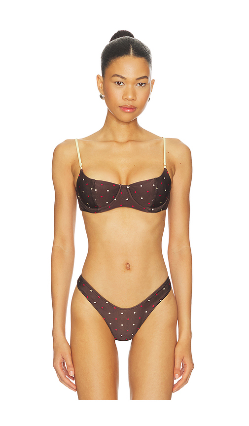 Frankies Bikinis Cola Satin Top in Brown,Lemon. - S also in XS