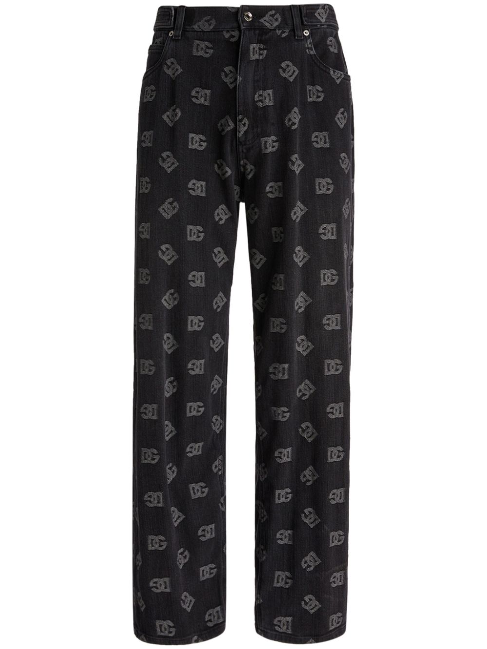 Logo-jacquard wide-leg jeans - Black