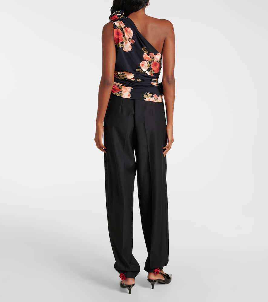 Floral ruched one-shoulder top