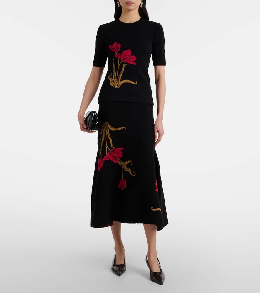 Floral jacquard midi skirt