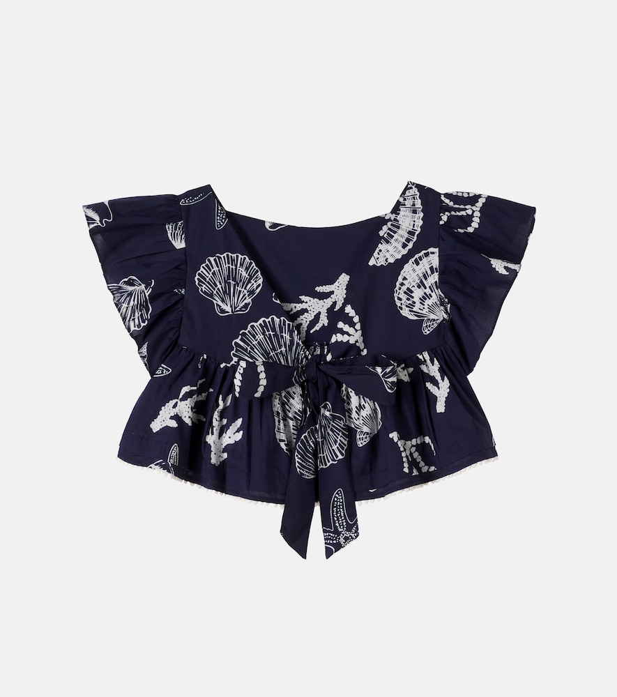 Cycas printed ruffled cotton top