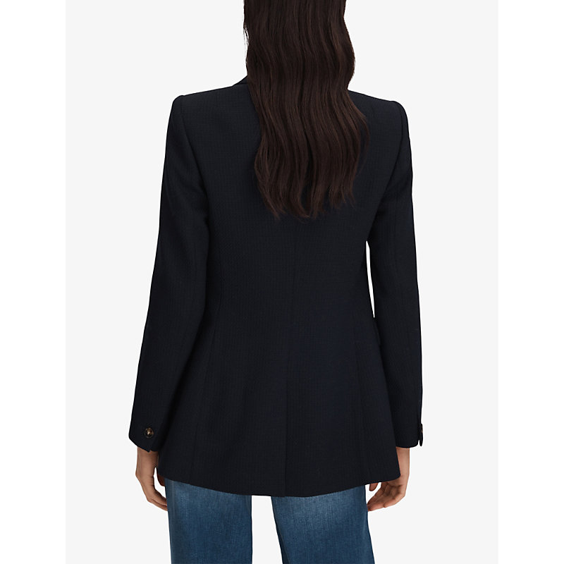 Womens Navy Lana Peak-lapel Double-breasted Wool-blend Blazer 10