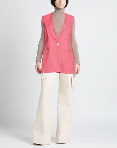 Woman Blazer Coral Size 6 Linen, Viscose, Polyester