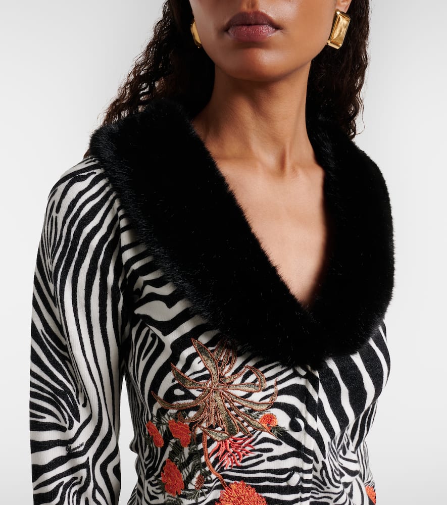 Printed ribbed-knit cardigan