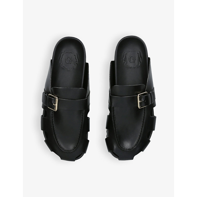Mens Black Dale Cut-out Leather Sandals