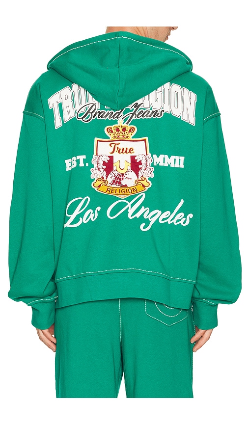 True Religion Crest Big T Cinched Zip Up Hoodie in Green. - M also in S, L, XL/1X