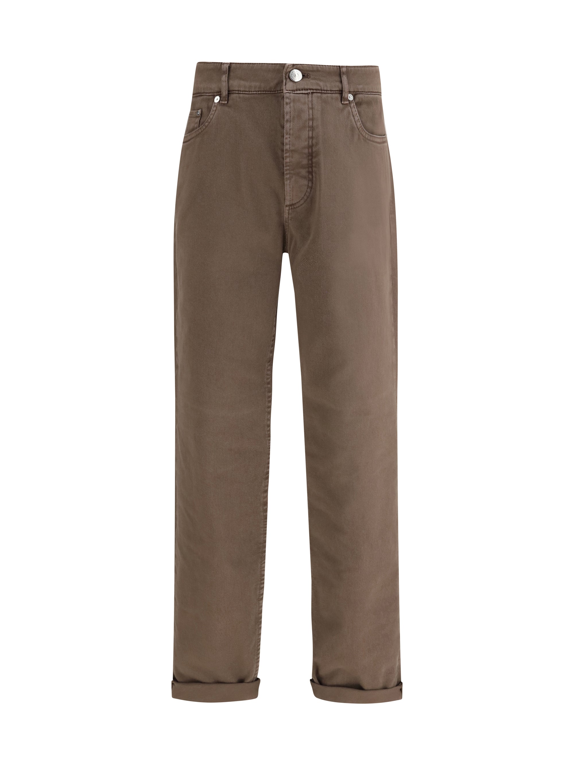 Turn-Up Hem Cotton Jeans — Brown