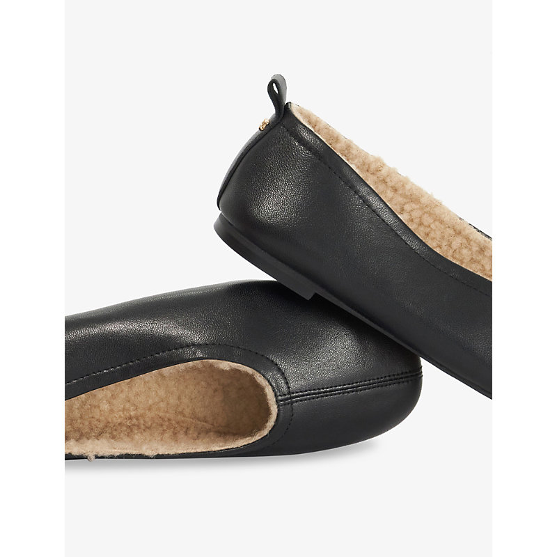 Womens Harliee Faux-Shearling Lined Leather Ballet Flats