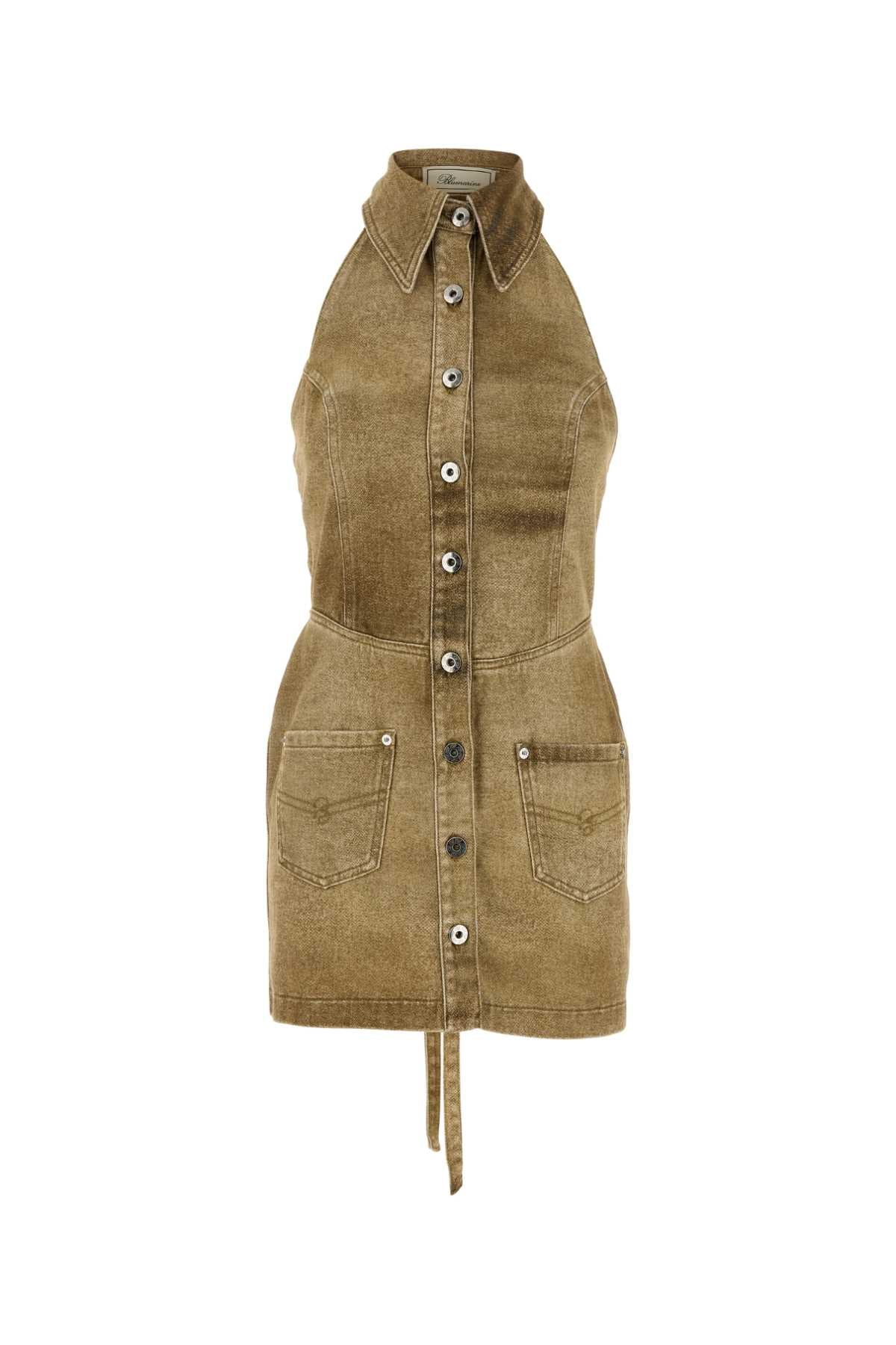 Denim Halter Dress — Beige